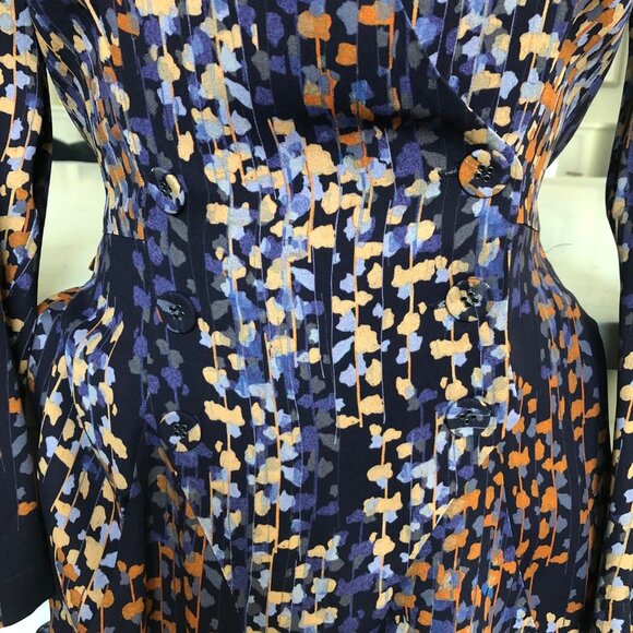 Reiss Esmerelda-Coco Moon Print Deep V Nk Mini Dress Navy Burnt Org Tan Sz 6 NWT - Picture 5 of 16